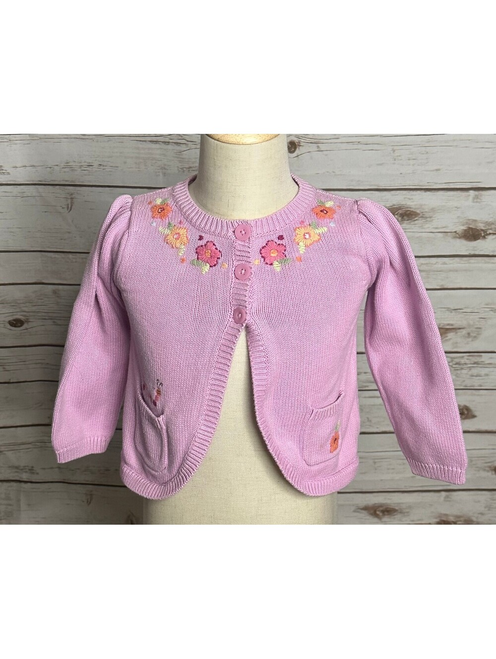 Vintage Gymboree pink Garden Blossom embroidered button-up cardigan sweater 2T